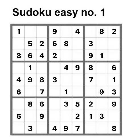 Free printable easy Sudoku Easy level- Page 1
