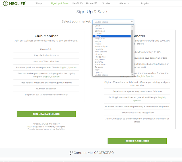 How to sign up; Joining Fees, Registration with Neolife GNLD office and become distributor in Ghana Togo Ivory Coast Nigeria South Africa