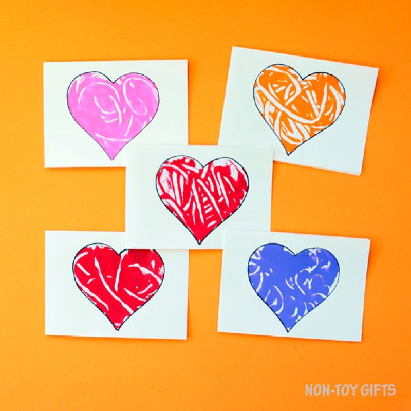 q-tip monoprint heart cards