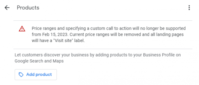 Google Business Profiles Products Price Ranges & Custom Call To Actions Going Away