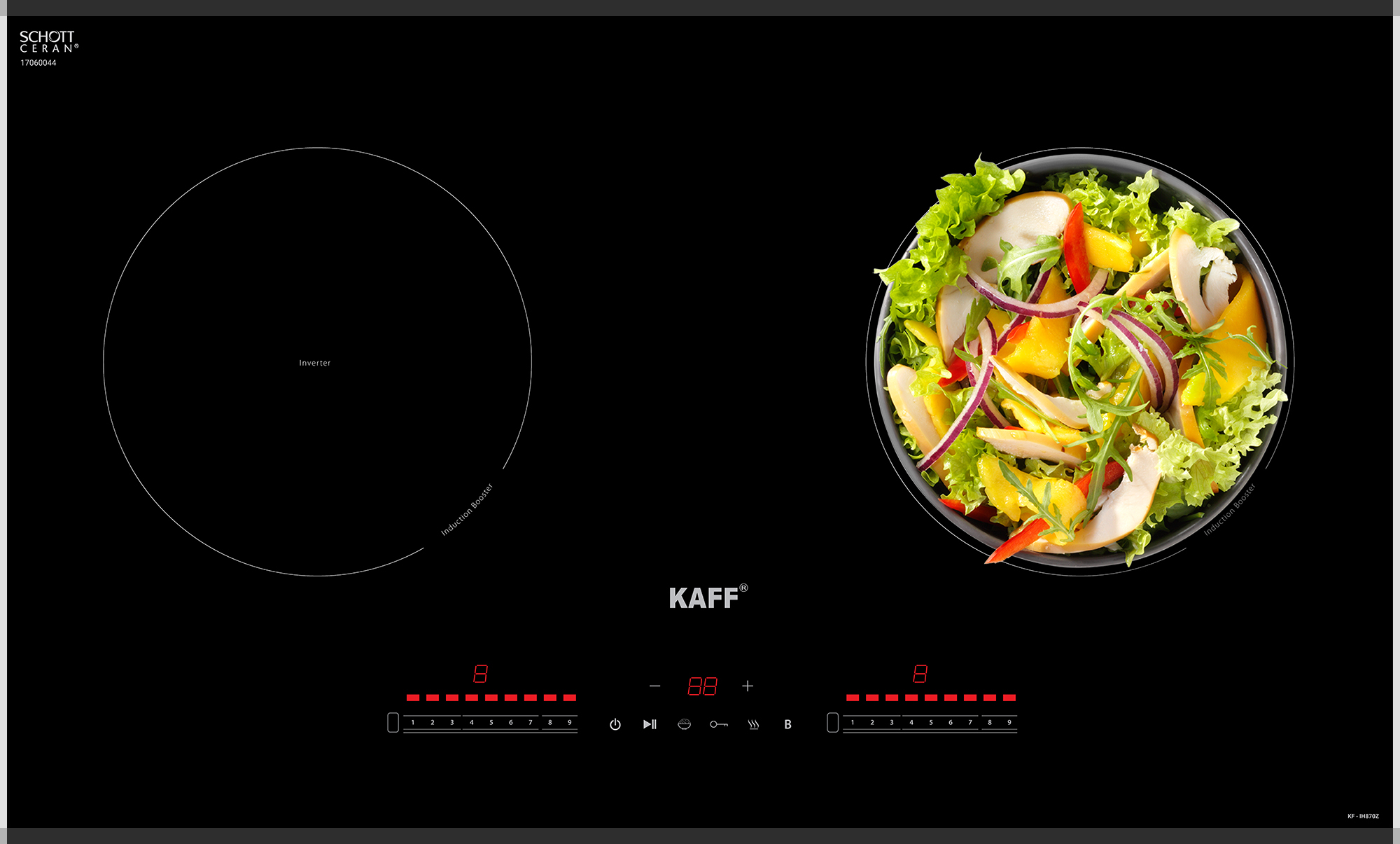 Bếp từ Kaff KF-IH870Z được ứng dụng công nghệ Inverter giúp tiết kiệm tối đa điện năng mà bếp vẫn đạt hiệu suất xử lý cao nhất trong quá trình sử dụng.