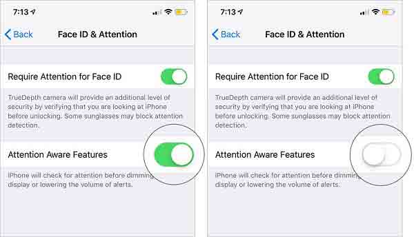 ضبط سطوع شاشة iPhone تلقائيًا مع تمكين Attention Aware