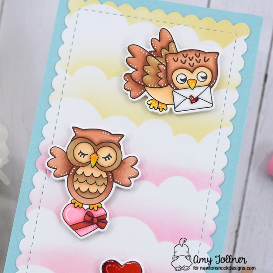 Love Owl-ways Stamp and Die Set, Clouds Stencil, Slimline Frames and Portholes Die Set, Banner Trio Die Set by Newton's Nook Designs #newtonsnook #handmade