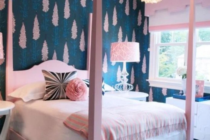 blue and pink combination bedroom wall paint