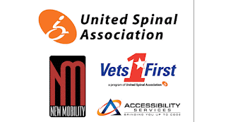 United Spinal Association logo, Vets First logo, New Mobility logo, and Accessibility Services logo