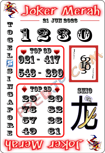 Prediksi Joker Merah Sgp Paling Jitu Rabu 21-06-2023