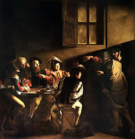 The Calling of Saint Matthew baroque painting by Caravaggio was created between 1599-1600, related to the Last Supper.