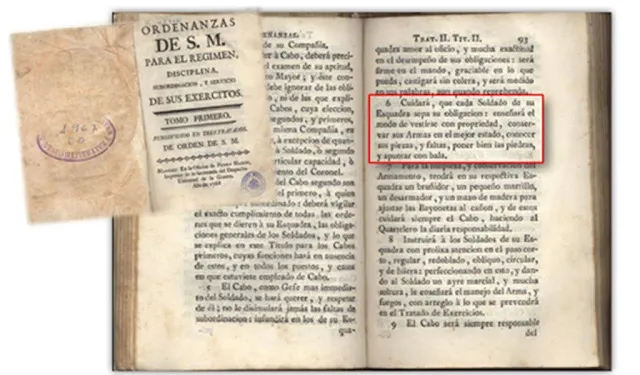 Ilustración 2 Reales Ordenanzas de Carlos III de 1.768 (Biblioteca Virtual de la Defensa).