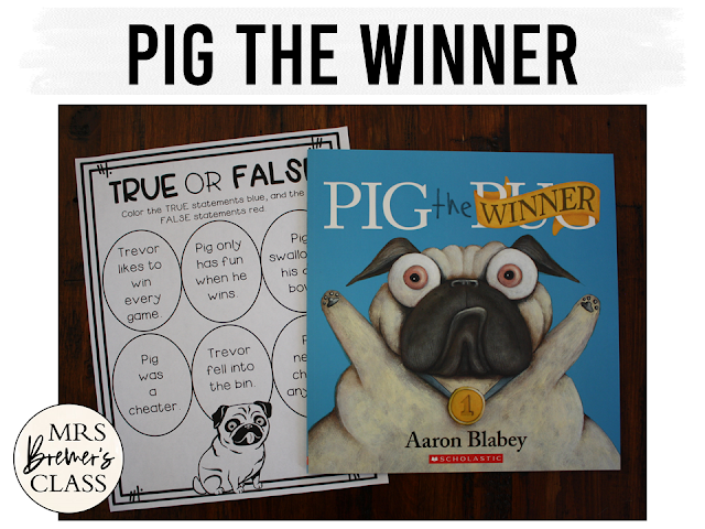 Pig the Winner book activities unit with Common Core aligned literacy companion activities for Kindergarten and First Grade