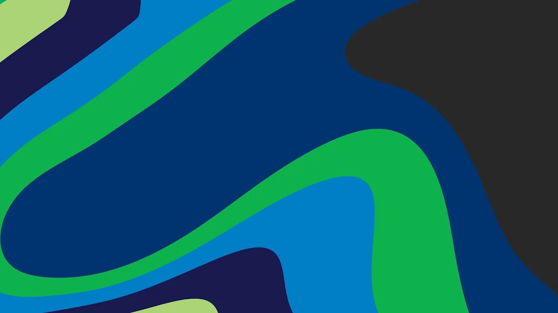 Abstract wallpaper with smooth curving shapes in shades of blue, green, and black, creating a bold visual contrast.

