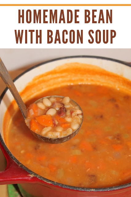 Finished pot of bean with bacon soup.