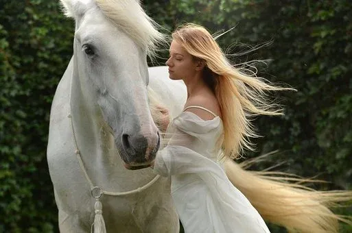 Ilustração Mulher com um cavalo branco
