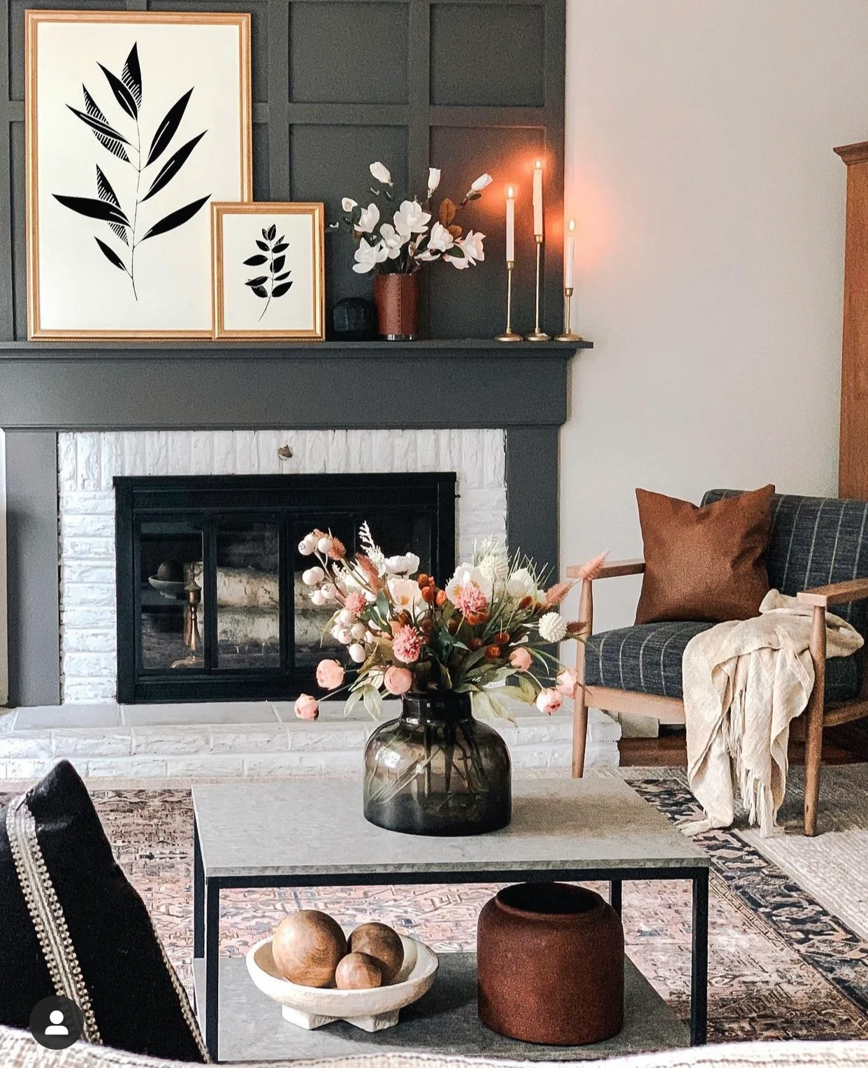 moody dark fireplace trim