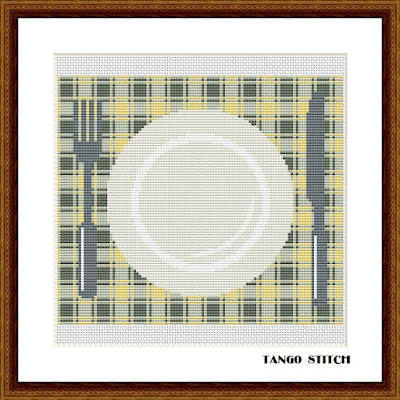 Yellow table mat easy kitchen cross stitch pattern