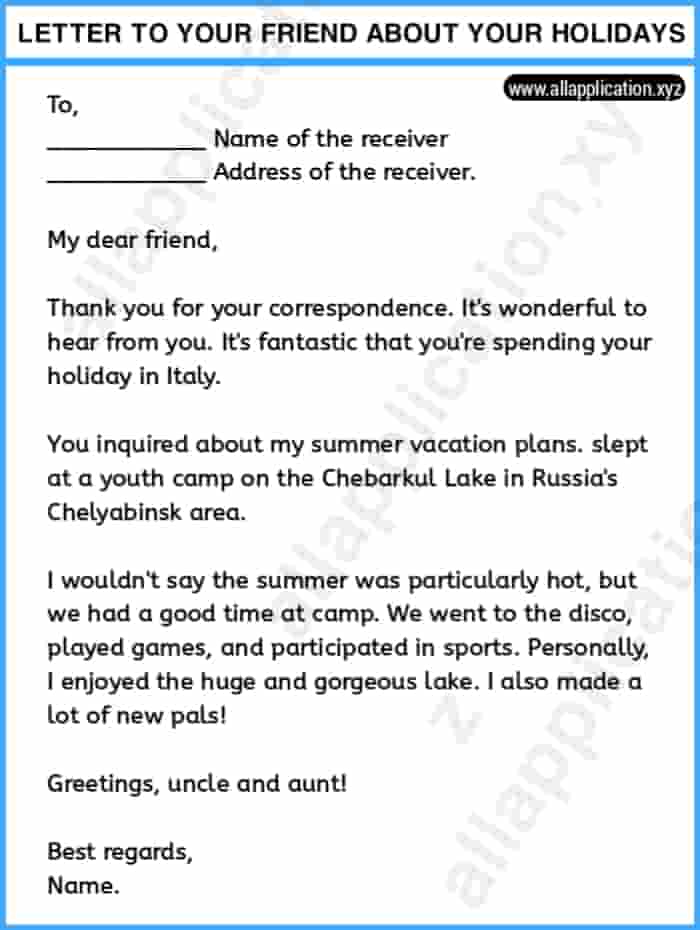 Write A Letter To Your Friend About Your Summer Holidays