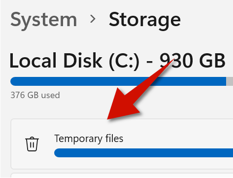 You will see temporary files among the storage categories.