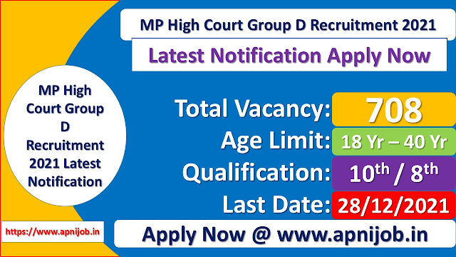 MP High Court Group D Recruitment 2021 Latest Notification