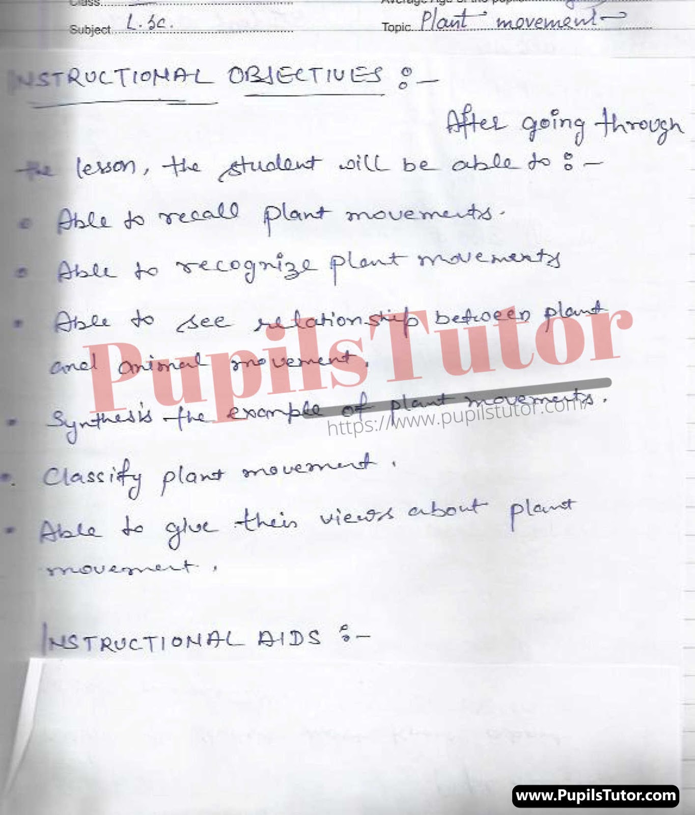 Tropic Movements In Plant Lesson Plan – (Page And Image Number 1) – Pupils Tutor