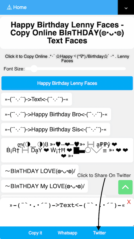 How to Share Happy Birthday Text Faces On Twitter?