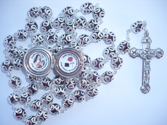 Saint Therese relic locket rosary