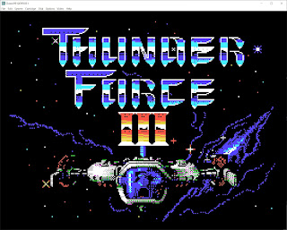 Thunder Force 3 title page rendered on the TI