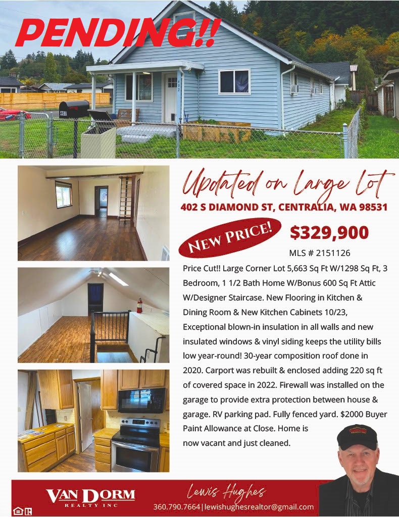 Pending!! For More info or to Schedule a Showings Call Lewis 360-790-7664 "List with Lewis Hughes"