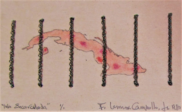 Isla Prision - from Cuba series - 1980 mixed media by Florencio Lennox Campello