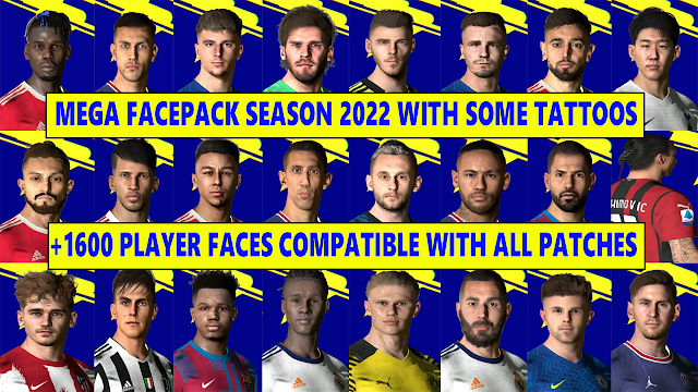 Mega FacePack Season 2022 With Some Tattoos | +1600 Player Faces Added | Compatible With All Patch.