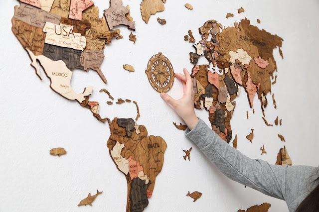 Wooden map of the world gift travellers