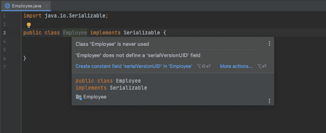 intellij serialVersionUID class hover