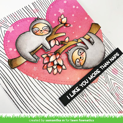 More Than Naps Card by Samantha Manny for Lawn Fawnatics Challenge, Lawn Fawn, Distress Inks, Ink Blending, Die Cuts, Stencil, Valentine's Day, Love, Cards, Card Making, #lawnfawn #lawnfawnatics #valentinesday #love #cards #cardmaking #handmadecards