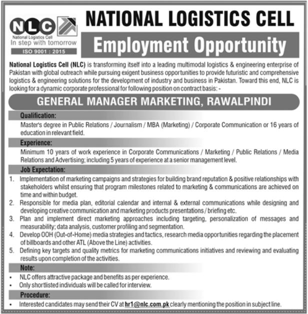 Latest National Logistics Cell NLC Jobs 2021 Online Apply