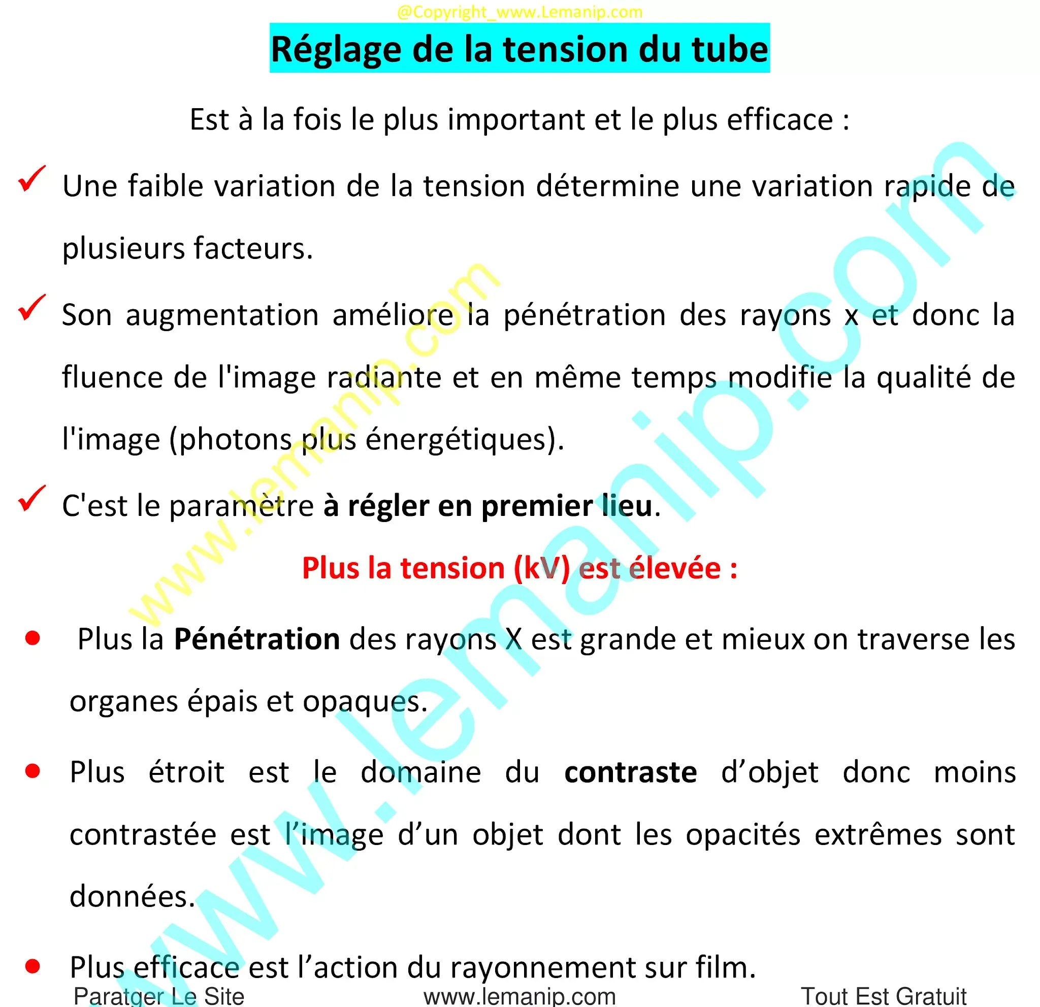 Réglage de la tension du tube