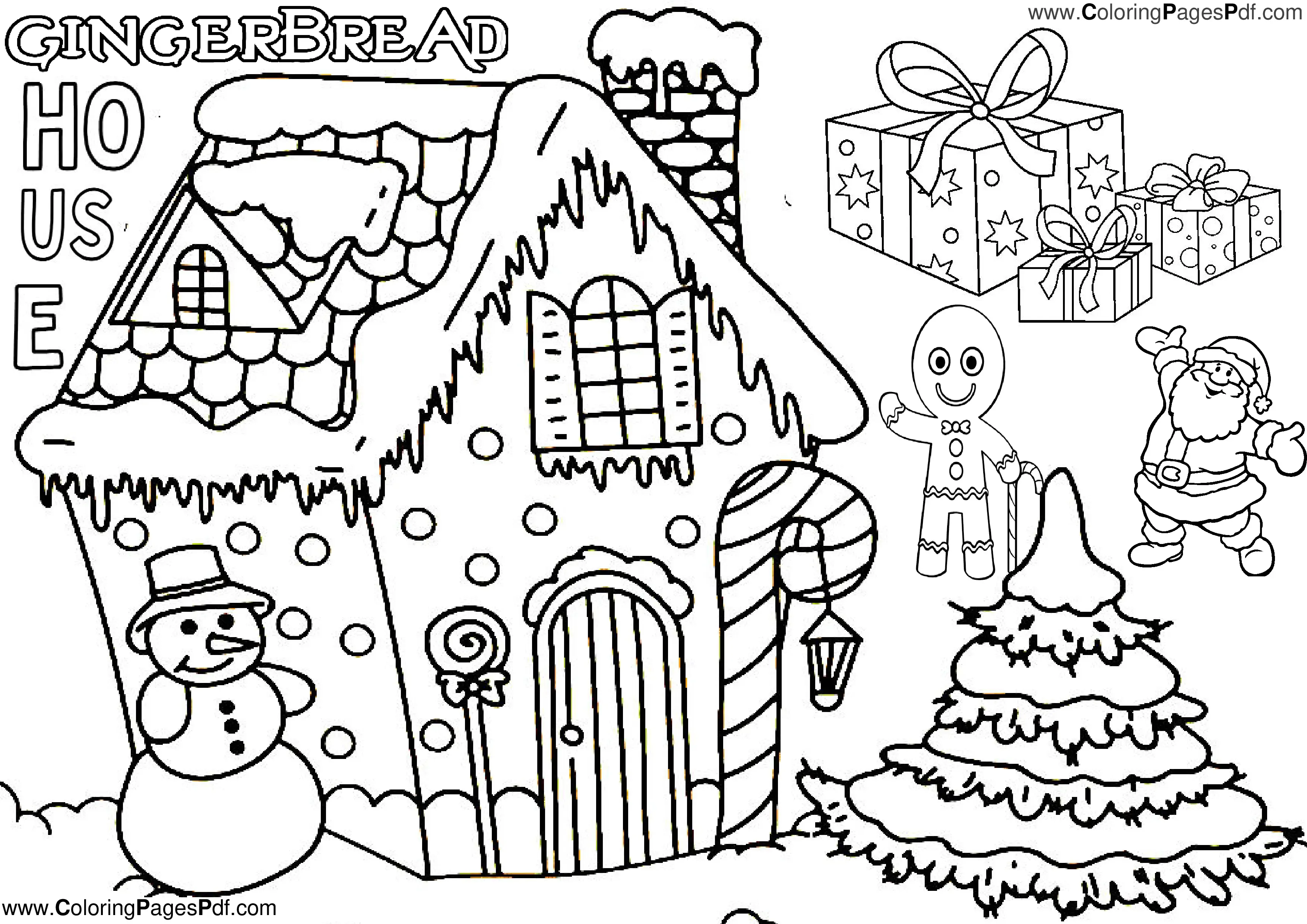 Christmas gingerbread house coloring pages