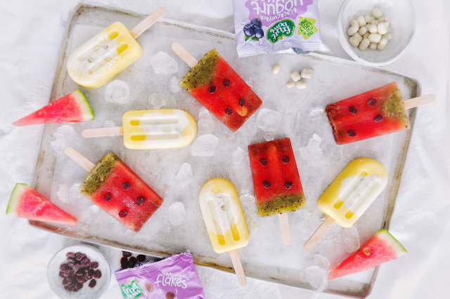 Mango ice lollies and watermelon ice lollies