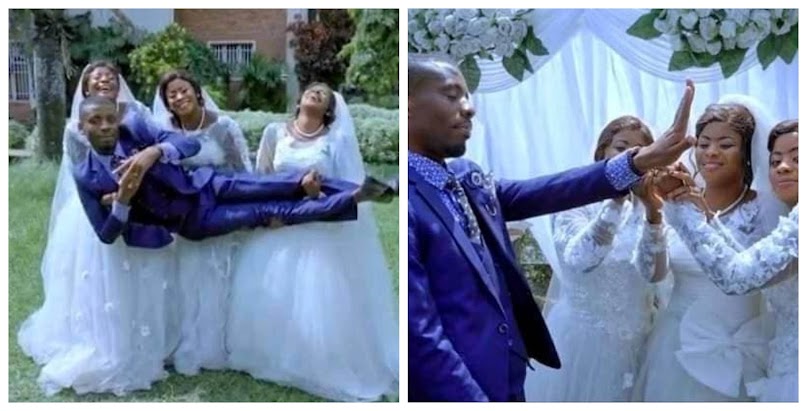 Congolese man marries identical triplets (Photos)