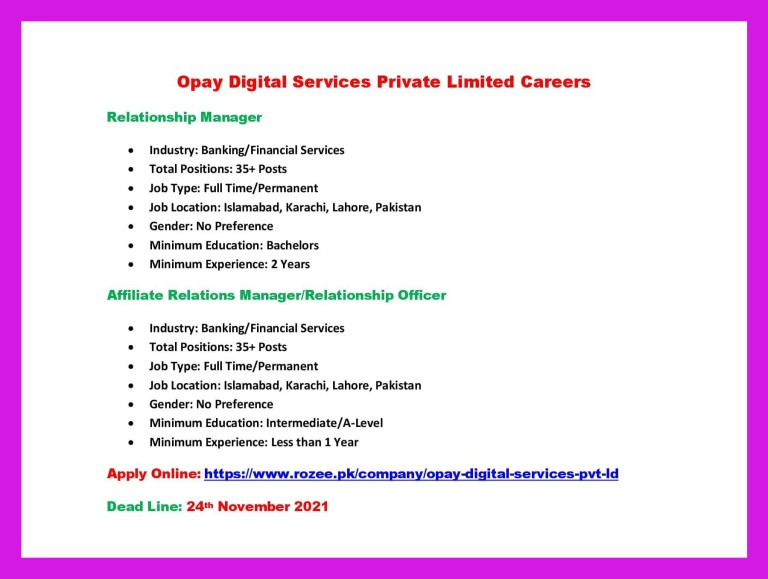 https://www.rozee.pk - OPay Digital Services Private Limited Jobs 2021 in Pakistan