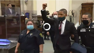 jussie smollett, guilty, convicted, sentenced to 150 days jail, probation, restitution, fine, chicago, illinois. He yelled "I am not suicidal! I am innocent!" as he was led away by police into custody.