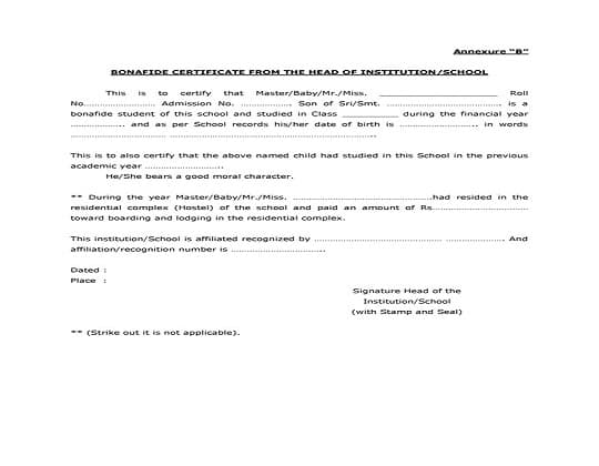 Bonafide Certificate Form PDF Download