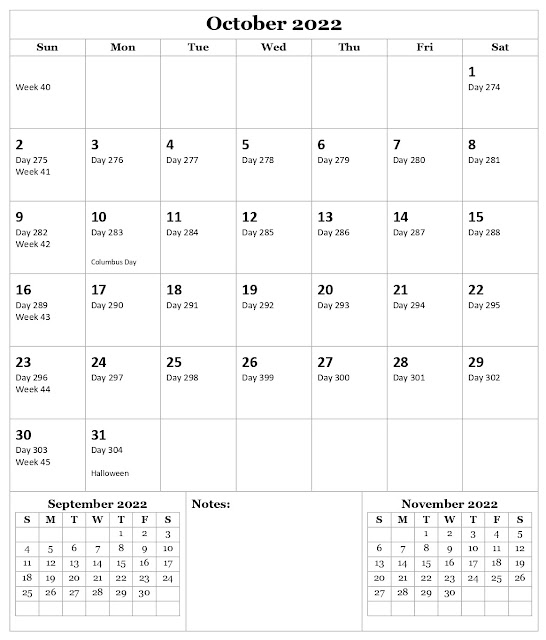 Julian Calendar 2022 October