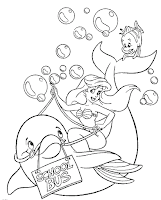 Ariel the little mermaid on the way to school coloring page
