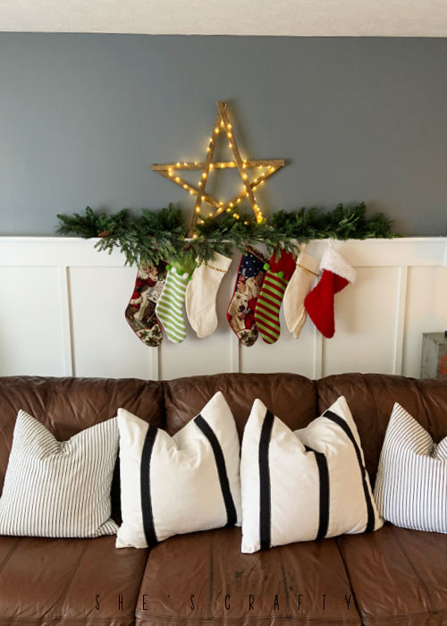 Christmas Home Tour Board and Batten stockings, tobacco star