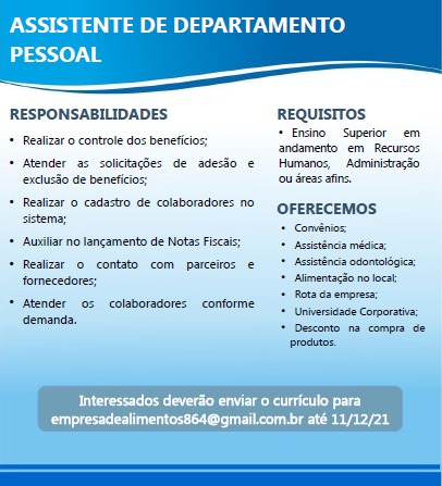 Assistente de departamento pessoal