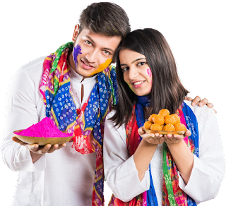 Indian Couple Celebrating Holi Festival Transparent Image