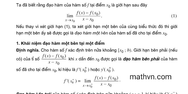 Đạo hàm bên trái, đạo hàm bên phải là gì?