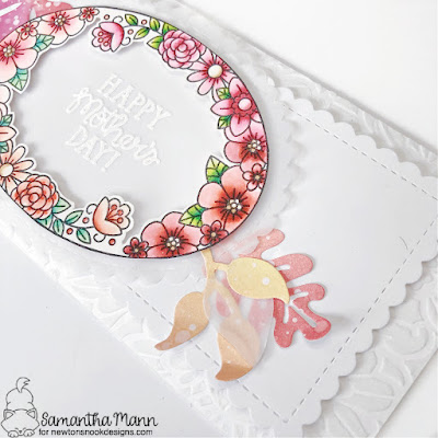 Mother's Day Slimline Card by Samantha Mann for Newton's Nook Designs, Flowers, Floral, Distress Inks, Ink Blending, Die Cuts, Stencil, Embossing Paste, Oval, #newtonsnook #newtonsnookdesigns #mothersday #slimline #slimlinecard #cardmaking #cardmaker