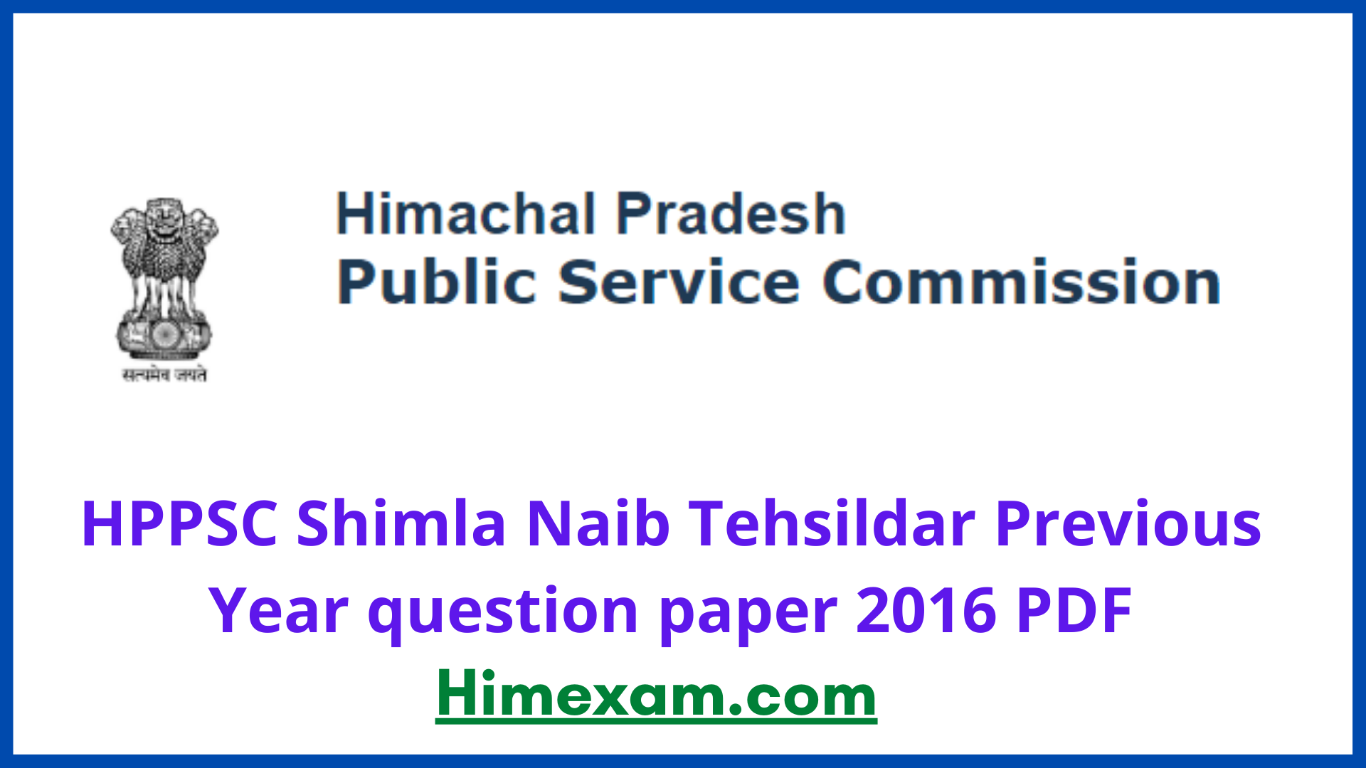 HPPSC Shimla  Naib Tehsildar  Previous Year question paper 2016 PDF