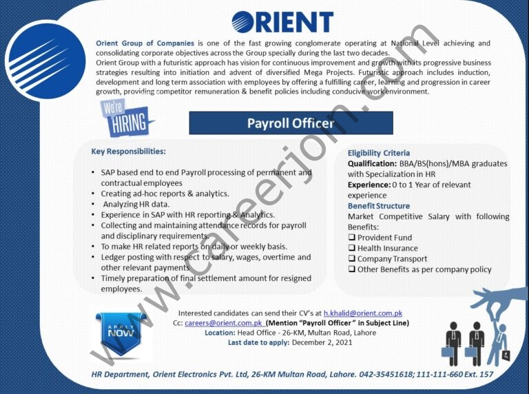 Jobs in Orient Group of Companies