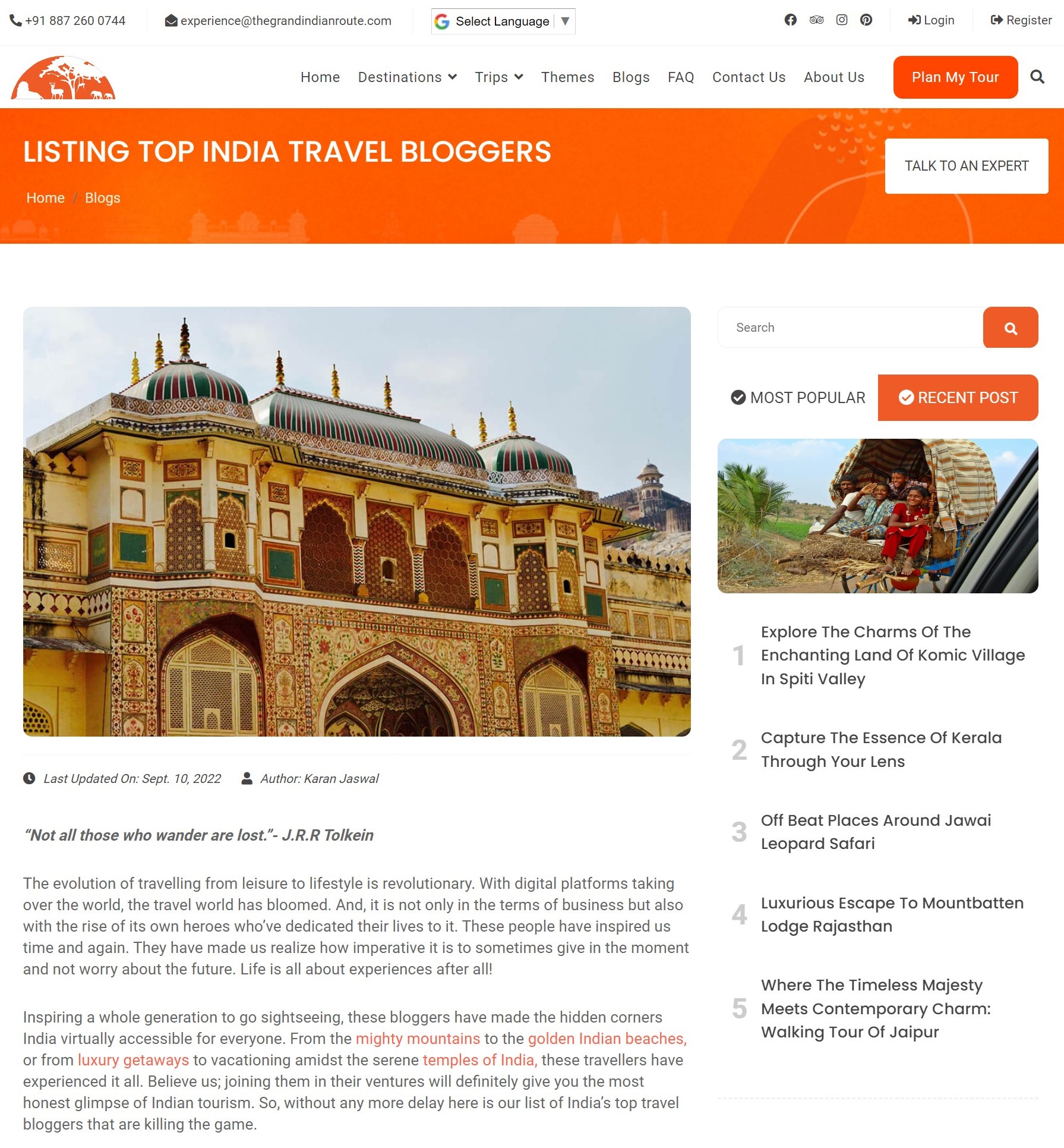 Listing Top Travel Bloggers of India