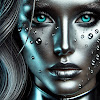Detailed portrait of a futuristic figure with chrome effect, created with Microsoft Designer.